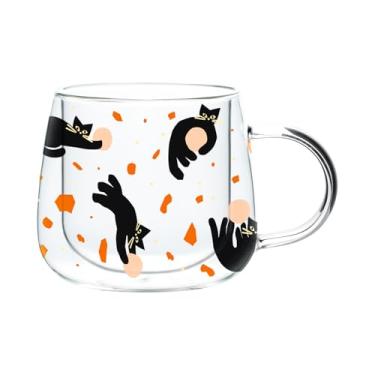 Imagem de JIDOCB Canecas de café de vidro de parede dupla com alça, copo de copos de gato fofo de 325 ml, canecas de borossilicato para cappuccino, latte, expresso, água, bebidas quentes ou frias