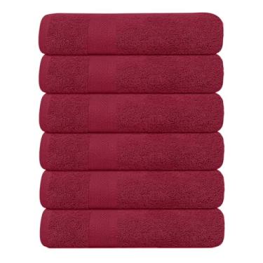 Imagem de KAHAF COLLECTION Pacote com 6 toalhas de banho 68 x 137 cm, 100% algodão, maior e mais leve, mais rápido de secar, super macio e absorvente, perfeito para banheiro (vinho, pacote com 6 (68 x 137 cm)