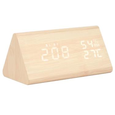 Imagem de Relógio de LED de Cabeceira, Controle de Voz, Madeira, Umidade de Temperatura, Multiuso, Exibição de Horário da Semana, Despertador para o Quarto, Dígitos de LED Transparentes