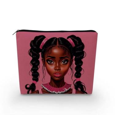 Imagem de YULUENZE Bolsa organizadora de lona pequena para mulheres afro-americanas com zíper tranças duplas Bklack bolsa cosmética para mulheres, irmãs amigas, asnj0868, Samll