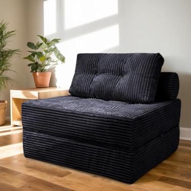 Imagem de Nigoone Sofá cama futon, cadeira versátil dobrável com travesseiro, espuma viscoelástica de suporte, tecido de veludo cotelê de pelúcia, sofá de chão aconchegante, colchão conversível para quarto/sala