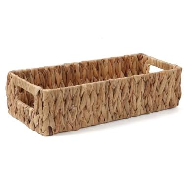 Imagem de Moosky Cestas de armazenamento de vime com alça cesta de jacinto de água para organizar caixas de armazenamento decorativas para bancada, vaso sanitário, boho organizador de casa retangular (natural