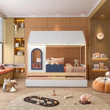 Imagem de Conjunto Bicama Reversível Casinha com Telhado, Led, Janela e Grade Fr