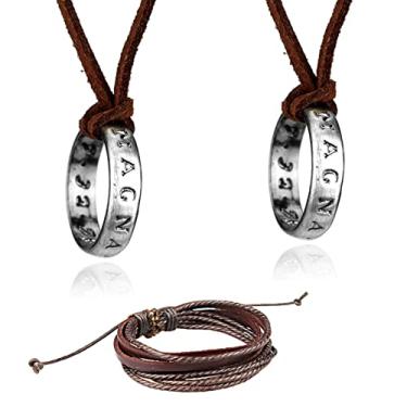 Imagem de UoYu 3 peças Uncharted Drake Anel Colar Unissex Multicamadas Pulseira Ajustável Pulseira Pulseira Multicolorida Corda Pulseira, Zinco, Sem Pedra Preciosa