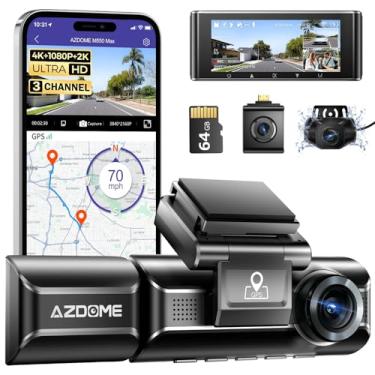Imagem de AZDOME Câmera veicular M550 PRO 3 canais 4K WiFi, frente dupla e traseira, câmera tripla para carro, cartão de 64 GB, GPS, visão noturna, WDR IPS 3.19, modo de estacionamento Ideal Para Uber/99