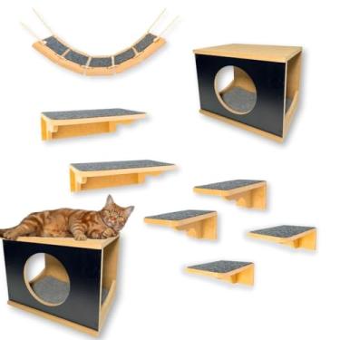 Imagem de Playground Para Gatos 9Pçs Resistente Já Montado Com Kit Fixação Tampa Superior Fechada (Preto)