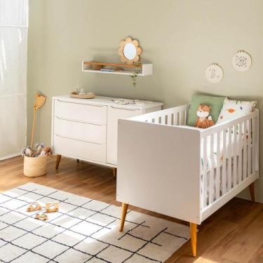 Imagem de Kit Quarto Infantil Theo - Berço + Cômoda 3 Gavetas e 1 Porta - Branco
