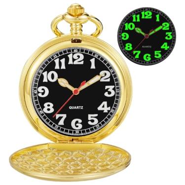 Imagem de Tiong Relógio de bolso masculino com cobertura lisa, números arábicos luminosos, mostrador preto, relógio de bolso com corrente, BS-new07, Tendência