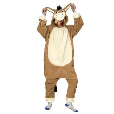 Imagem de Macacão unissex adulto de burro de uma peça pijama animal de pelúcia fantasia de Natal para mulheres e homens, Nova fantasia de macacão de burro, GG