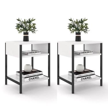 Imagem de Kit 2 Mesas De Cabeceira Estilo Industrial Plaza L03 Branco - Mpozenato