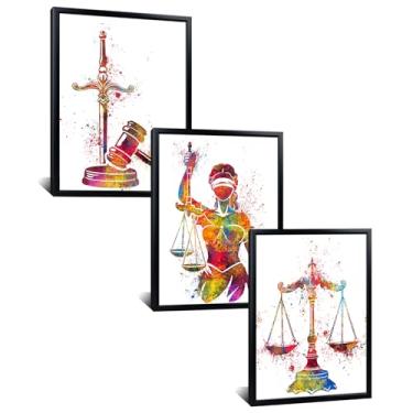 Imagem de Kalormore Balanças emolduradas de escritório de advocacia imagem martelo da justiça decoração de escritório arte dama da justiça aquarela impressão arte pôster escalas de justiça advogado decoração de
