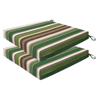 Imagem de Honeycomb Essentials Conjunto de almofada quadrada para ambientes externos, 48 cm x 48 cm, almofada para cadeira de pátio verde pinho listrado