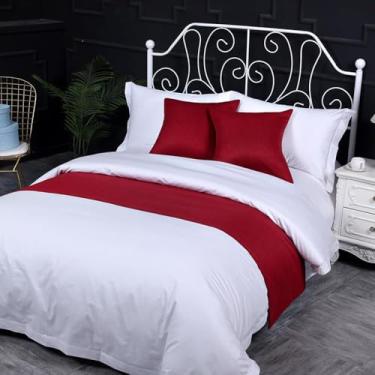 Imagem de Cachecol de corredor de cama de hotel simples cor sólida decoração respirável moderno protetor de cama de quarto sem desbotamento toalha de cama para cama de solteiro queen king size - vermelha||2