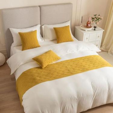 Imagem de Cachecol de cama de hotel de luxo qualidade macio cor sólida padrão de concha decorativo sem desbotamento lenço de cama dupla face para cama de casal queen size - amarelo||1 peça fronha 45 x 45 cm