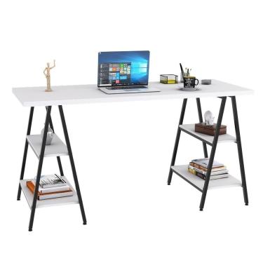 Imagem de Mesa Escrivaninha Cavalete 150cm Estilo Industrial Prisma C08 Branco Chess-preto - Mpozenato