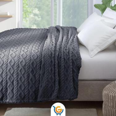 Imagem de Cobertor Manta Casal Microfibra Toque Macio 2,20mx1,80m Tricot Cinza F