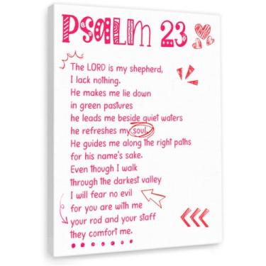 Imagem de Gwisml O Senhor é meu pastor decoração de parede, arco rosa versículo bíblico salmo 23 pinturas em tela para quarto de meninas cristãs mulheres decoração de parede de casa
