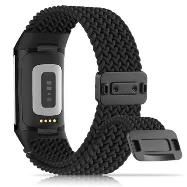 Imagem de Huadea Pulseira de substituição de nylon trançado magnético compatível com Fitbit Charge 6/Fitbit Charge 5 para mulheres e homens, pulseira de substituição para Charge 6/Charge 5