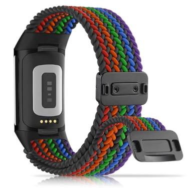 Imagem de Huadea Pulseira de substituição de nylon trançado magnético compatível com Fitbit Charge 6/Fitbit Charge 5 para mulheres e homens, pulseira de substituição para Charge 6/Charge 5