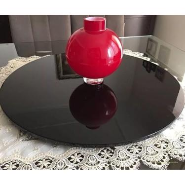 Imagem de Prato Giratório em MDF e vidro fixo laqueado 45 cm, cor Preto, para Mesa, Mesa Posta, Decorativo, Servir Mesa