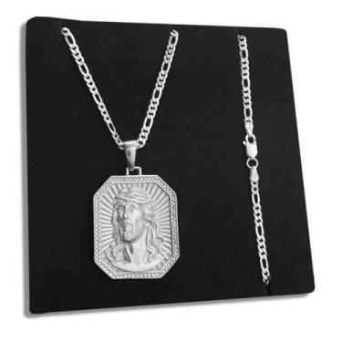 Imagem de Corrente 3x1 e Pingente Face Rosto Jesus Cristo de Prata 925 Legítima 