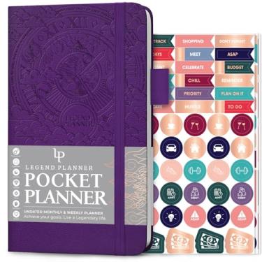 Imagem de Legend Planner Bolso – Diário e calendário de objetivos mensais e semanais sem data para produtividade, mini organizador de vida perfeito para bolsa, tamanho: 8,9 cm x 15,7 cm capa dura - roxo escuro