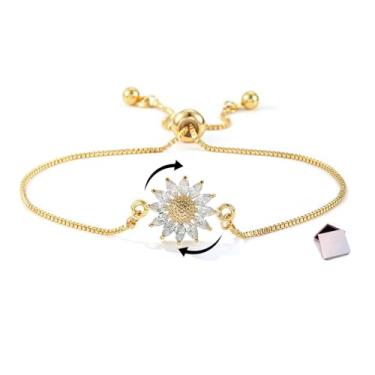 Imagem de IQIC Pulseira de girassol para mulheres que giram para ansiedade, pulseiras de strass ajustáveis com flores, girassóis brilhantes, acessórios de joias para alívio de preocupações, adjustable, Plástico