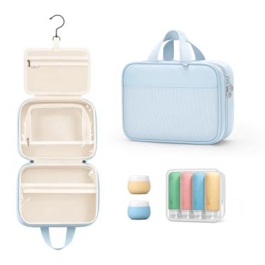 Imagem de Lotour Bolsa de Higiene Pessoal de Viagem para Mulheres com Conjunto de Recipientes de Silicone Tamanho de Viagem, Bolsa de Higiene Pessoal Pendurada para Produtos de Higiene Pessoal, Bolsa de