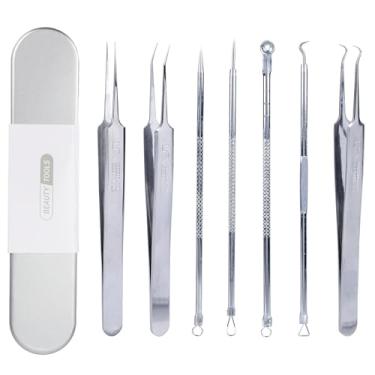 Imagem de lasuroa 7 Peças Kit de Ferramentas para Remover Espinhas, Removedor de Cravos Aço Inoxidável Extrator Comedões Pinça para Cravos Limpeza Rosto e Nariz