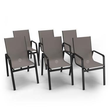 Imagem de Kit 6 Cadeiras Miami Gourmet Alumínio Preto Tela Fendi