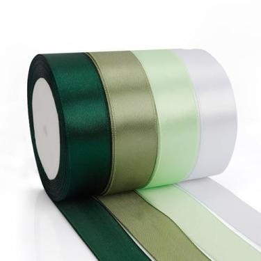 Imagem de 4 rolos de fita verde de 2,5 cm, fita de cetim sortida, verde sálvia, fita de professor, para artesanato, flores, fita de cetim branca, fita floral, fita de agradecimento do professor, fita de feliz