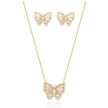 Imagem de Presente Para Aniversário Feminino Kit Colar + Brincos Borboleta Com Z
