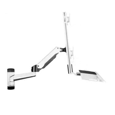 Imagem de Braço para monitor Suporte de monitor duplo de parede com braço de duas seções para tela de 15 a 24 polegadas com bandeja para teclado e mouse Suportes ajustáveis ​​para monitor