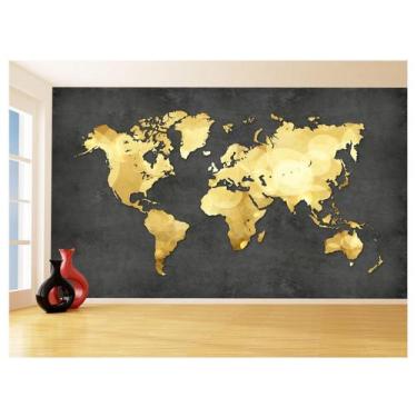 Imagem de Papel De Parede 3D Mapa Mundi Concreto Dourado 3,5M Nmu34 - Você Decor
