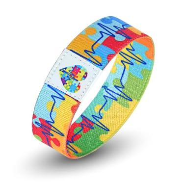 Imagem de haolry Pulseira de conscientização do autismo pulseira elástica design coração azul linha de batimento cardíaco suporte sensorial para adultos autismo mãe presentes autismo durável, 7.08in(18cm