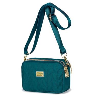 Imagem de LassZone Bolsa tiracolo feminina com vários bolsos bolsa de ombro impermeável de nylon pequena carteira para celular para mulheres, Azul claro, Bolsa tiracolo