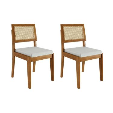 Imagem de Conjunto com 2 Cadeiras de Jantar Nesher Rainha em Madeira com Estofado em Linho – Amadeirado