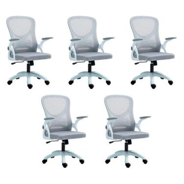 Imagem de Kit com 5 Cadeira Escritório Diretor Office Columbus com Tela Mesh Cinza