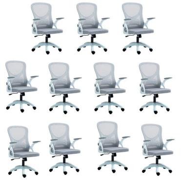 Imagem de Kit com 10 Cadeira Escritório Diretor Office Columbus com Tela Mesh Cinza