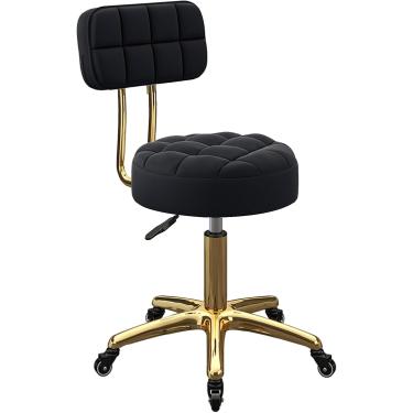 Imagem de Banco De Bar Rolante De Metal Dourado Titânio - Ajustável 39-50 Cm, Cadeira Giratória Com Encosto, Rodas - Perfeito Para Salão De Beleza, Maquiagem De Balcão - Design De 5 Garras, Black