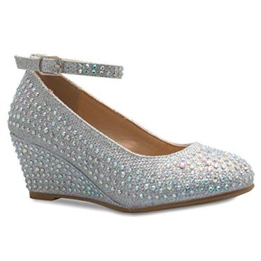 Imagem de Olivia K – Calcinha de bico redondo com strass e glíter, confortável, gatinha, anabela baixa, Silver Rhinestone*, 10 Little Kid