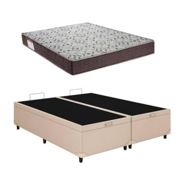 Imagem de Cama Baú Queen Bipartido Bege Colchão ISO 150 D45 - Ortobom