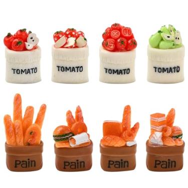 Imagem de Stiesy 8 peças, 8 estilos, simulação de resina, amuletos de geleca de comida, contas planas sem orifícios, 3D, frutas e pão, adereços de decoração para decoração de casa