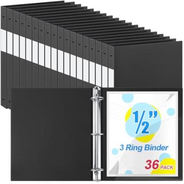 Imagem de Henoyso 36 fichários de 3 anéis redondos de 1/5.1 cm, tamanho carta, 20 cm x 28 cm, fichário flexível de plástico, comporta 100 folhas com 1 bolso, organizador versátil para escritório, casa, escola