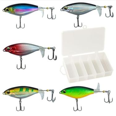 Imagem de Isca de pesca com 5 peças Topwater Bait Tail Spinner - Bass Trout Walleye Pike Crappie Salmão Água salgada Spinner Hard Crankbait Treble Hook Jig Kit (8,3 cm e 6 g)