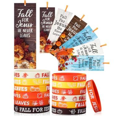 Imagem de Dispowreath Conjunto de 60 pulseiras cristãs Fall for Jesus He Never Leaves Bookmarks, inclui 30 pulseiras religiosas de outono de Ação de Graças, versículo da Bíblia, presente para lembrancinhas de