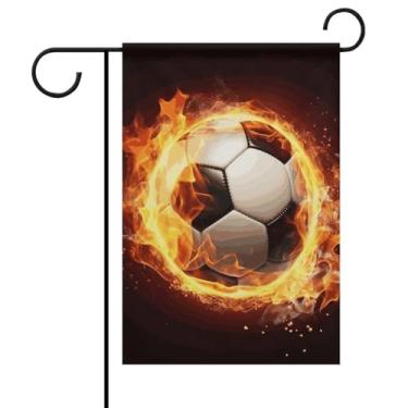 Imagem de Bola de futebol de fogo, bandeira de jardim sazonal, dupla face, 30 x 46 cm, bandeiras de jardim, decoração de primavera, verão, bandeira de quintal para festas ao ar livre, aniversário de casamento
