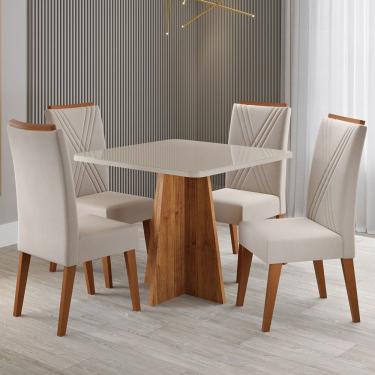 Imagem de Mesa de Jantar 4 Lugares Street com Vidro Marrom/Bege/Off White - Viero Móveis