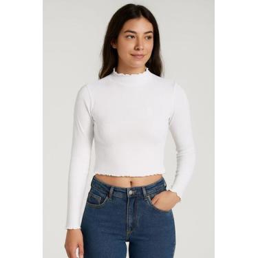 Imagem de Blusa Tricot Feminina Ribana Gola Alta Polo Wear Branco, Branco, G