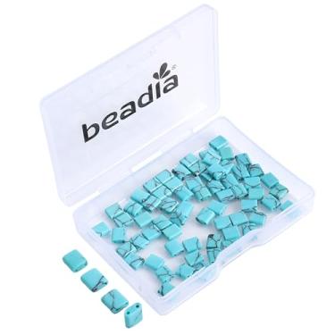 Imagem de Beadia Contas de pedra turquesa azul natural Tila 5 x 5 mm contas espaçadoras quadradas de 2 furos para pulseira faça você mesmo brincos 38 cm/fio